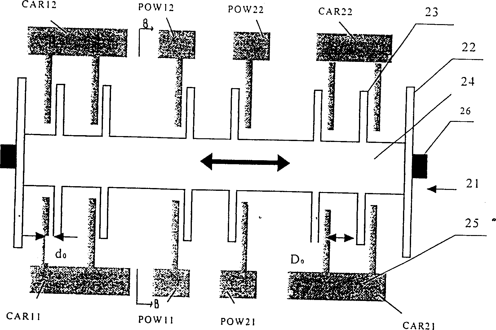 Comb teeth type body silicon working microchemical accelerometer