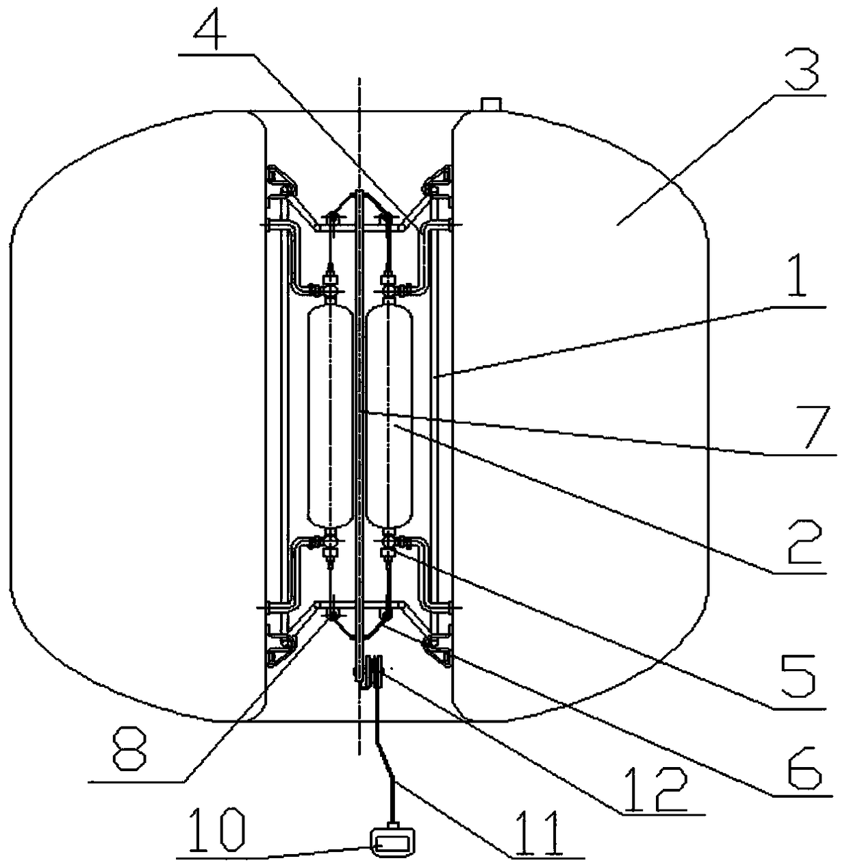 Integrated fast inflation air bag device for ship