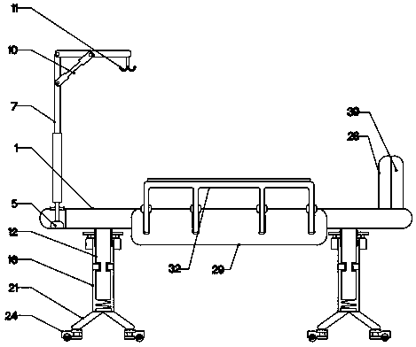 Medical nursing bed with movable guardrail