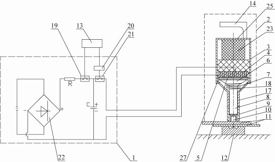 Device and method for self-piercing riveting of half-hole rivet loaded by pulse magnet field force