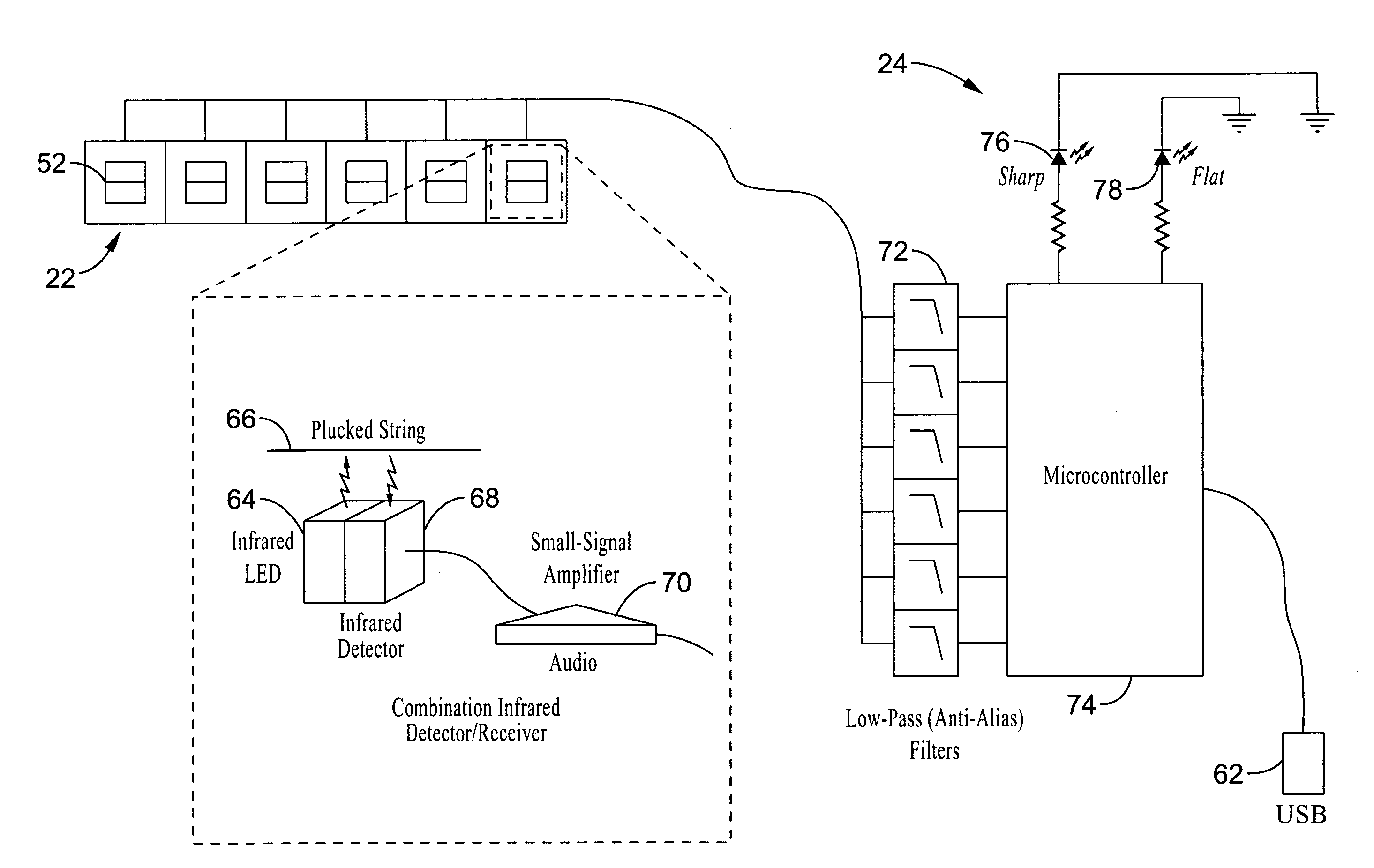 Method and apparatus for sensing and displaying tablature associated with a stringed musical instrument