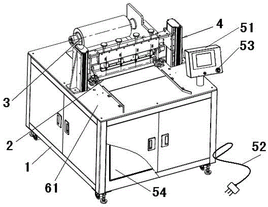 Die-cutting integrated machine with base material adhesive tape and protection film and cutting method