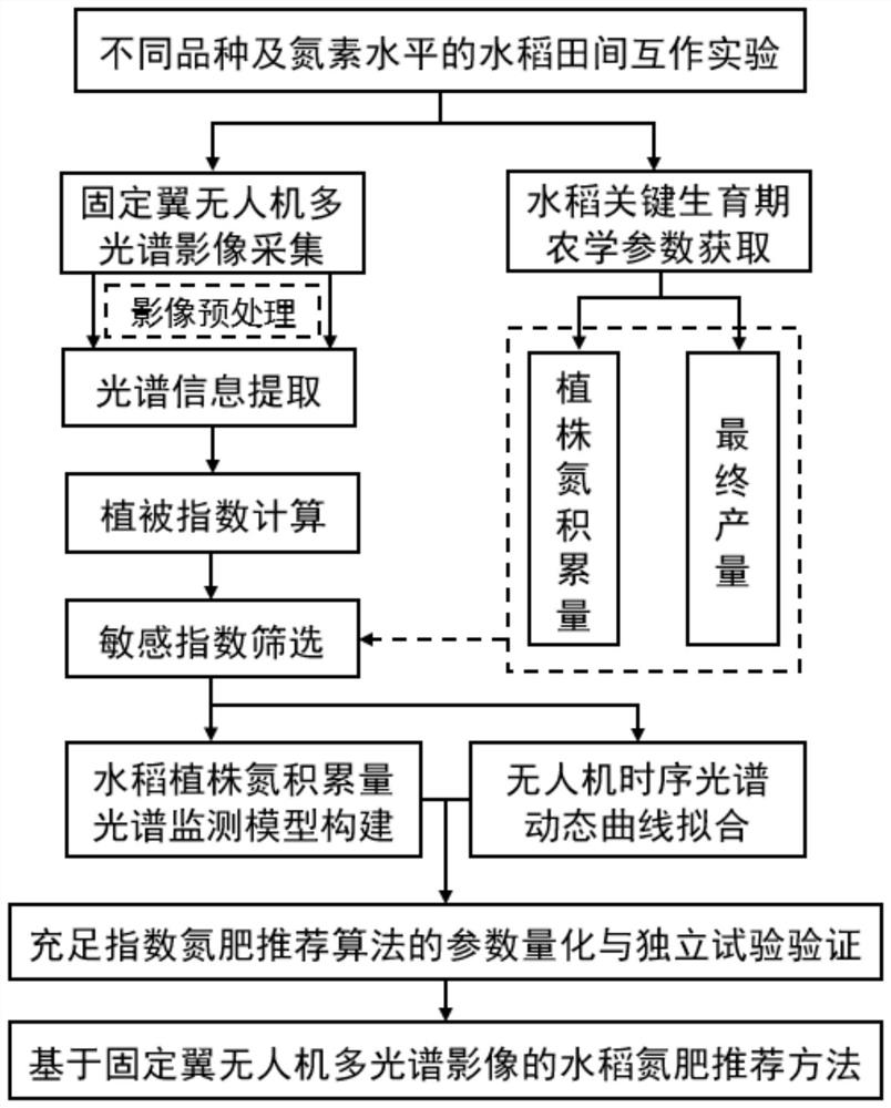 Rice nitrogen fertilizer recommendation method based on multispectral image of fixed-wing unmanned aerial vehicle