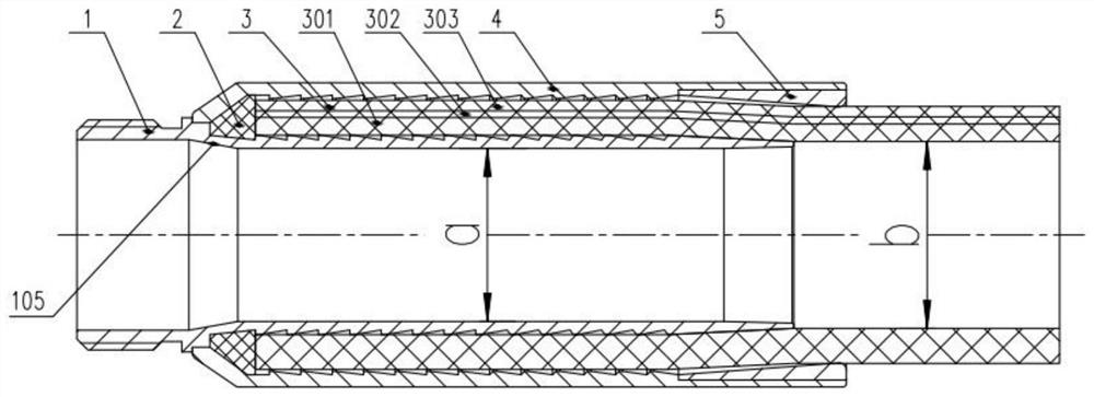 Composite pipe full-bore high-pressure connecting structure and connecting method thereof