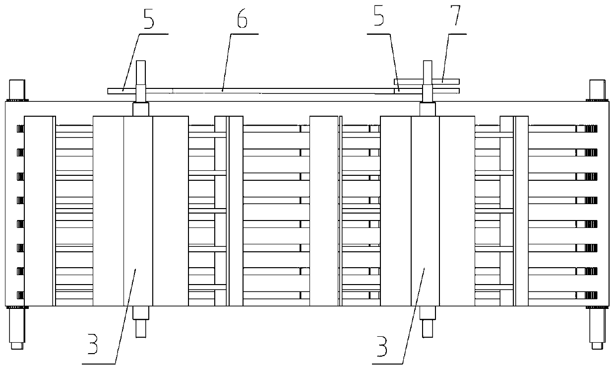 Bridge-crossing conveying vibrating-pressing threshing device of combine harvester