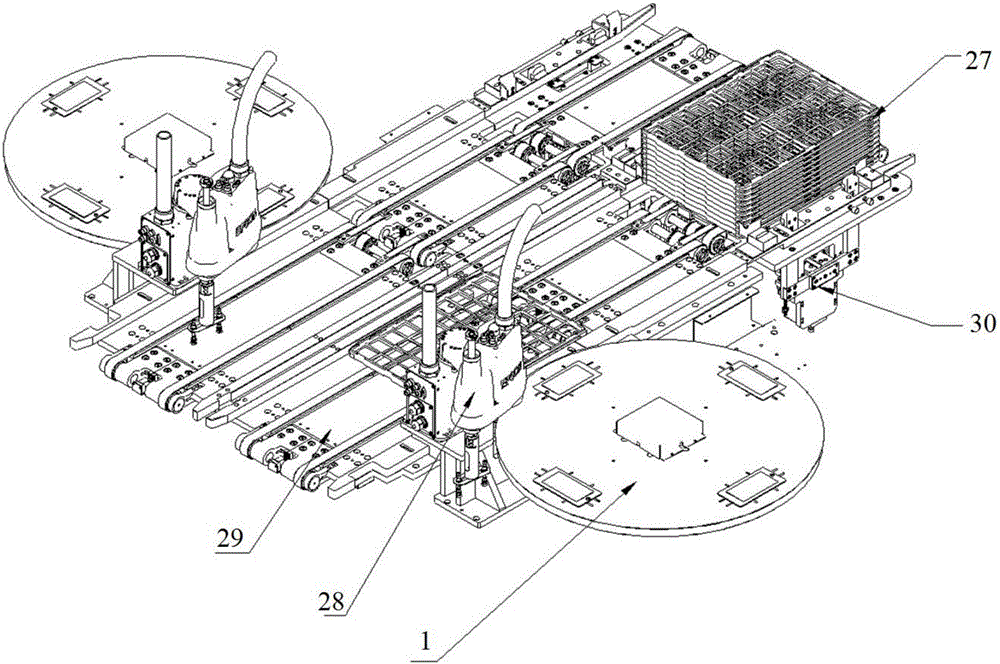 Intermission-free automatic feeding and discharging mechanism for panel materials