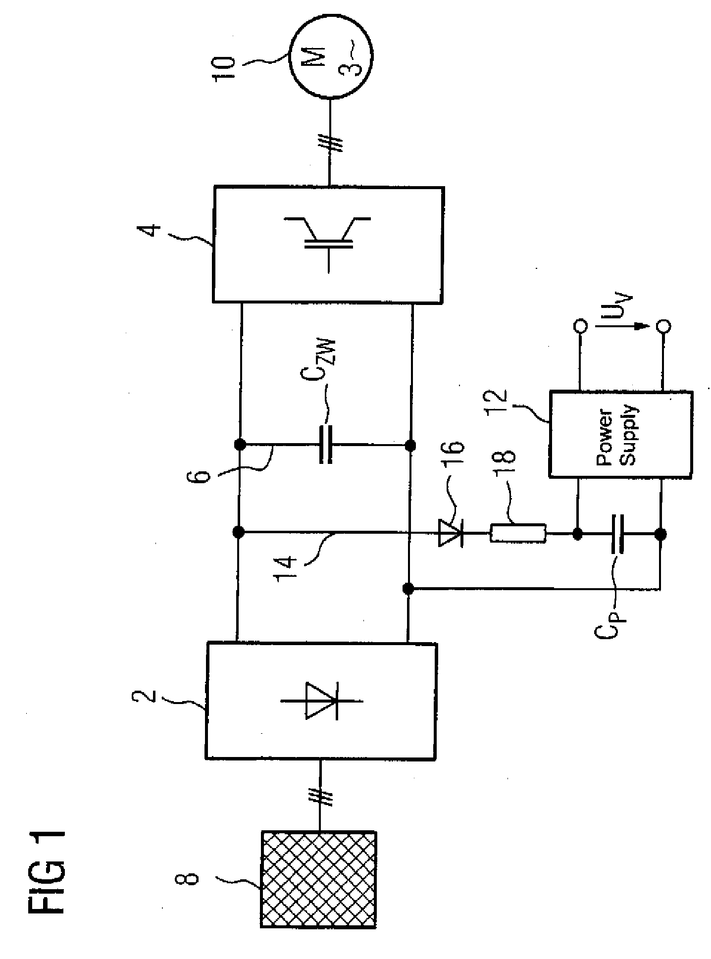 Frequency converter having an intermediate circuit without any capacitors