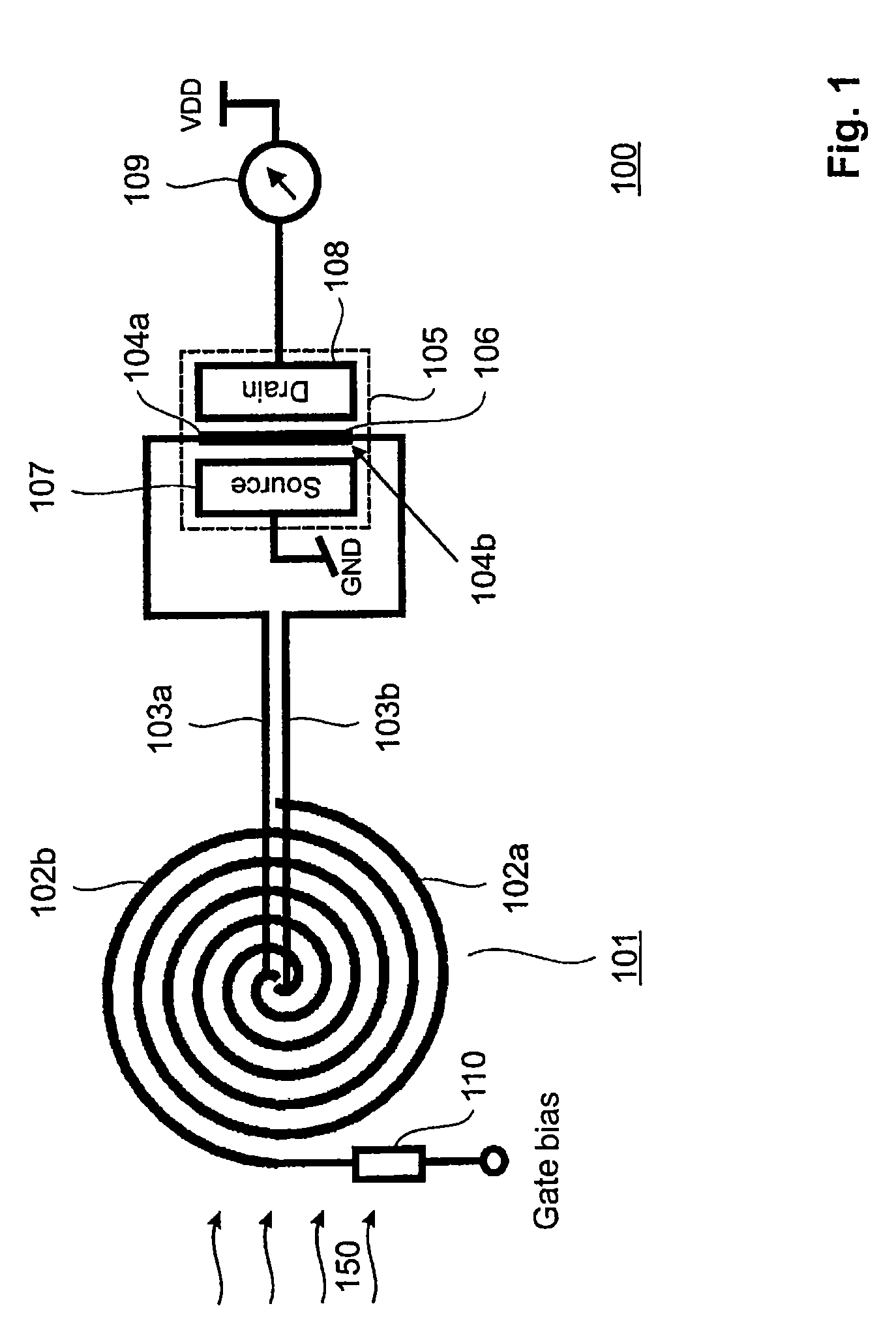 Wide-band antenna coupled spectrometer using CMOS transistor