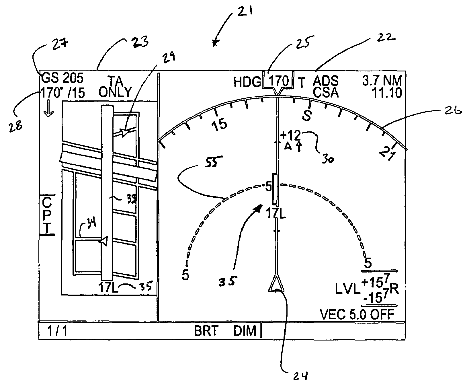 Navigational instrument, method and computer program product for displaying ground traffic information