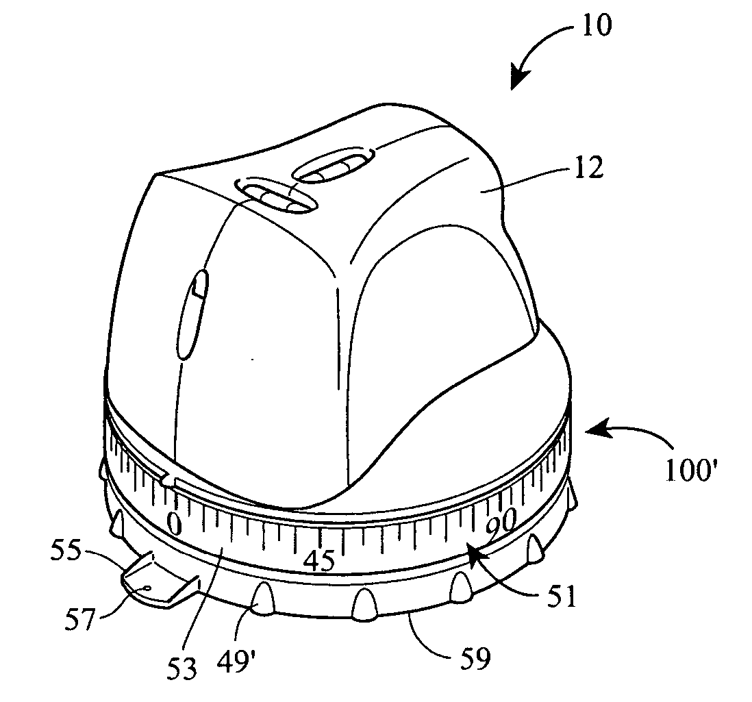 Laser line generating device with swivel base