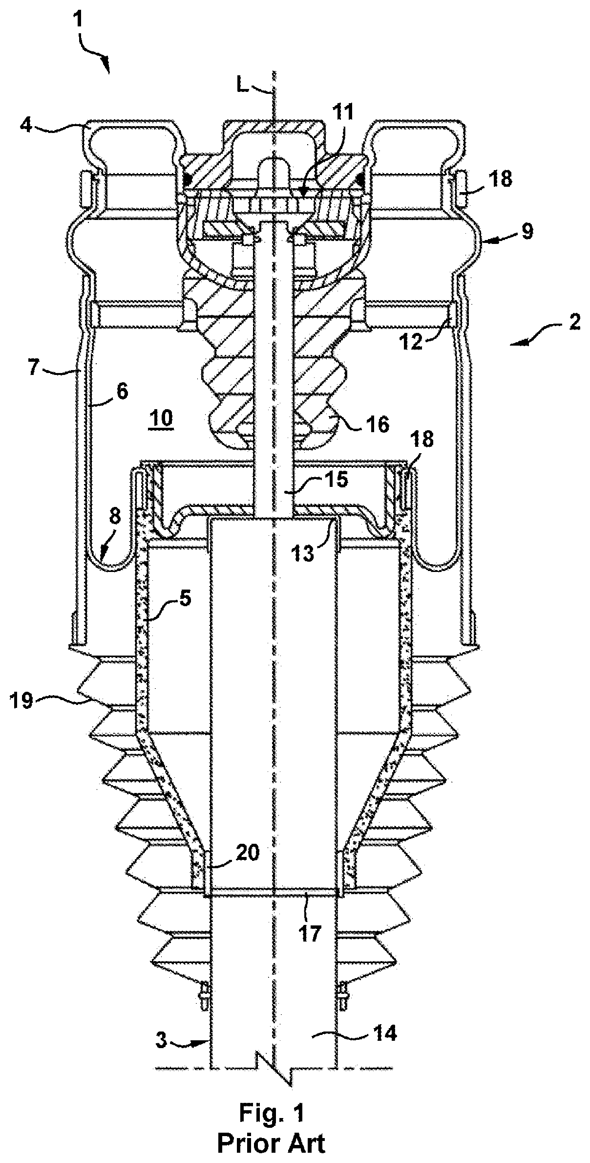 Device for securing a pneumatic spring with an acoustic decoupling function