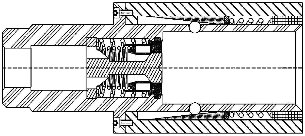 Space on-orbit refueling self-locking type butt-joint interface device