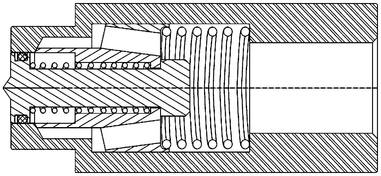 Space on-orbit refueling self-locking type butt-joint interface device