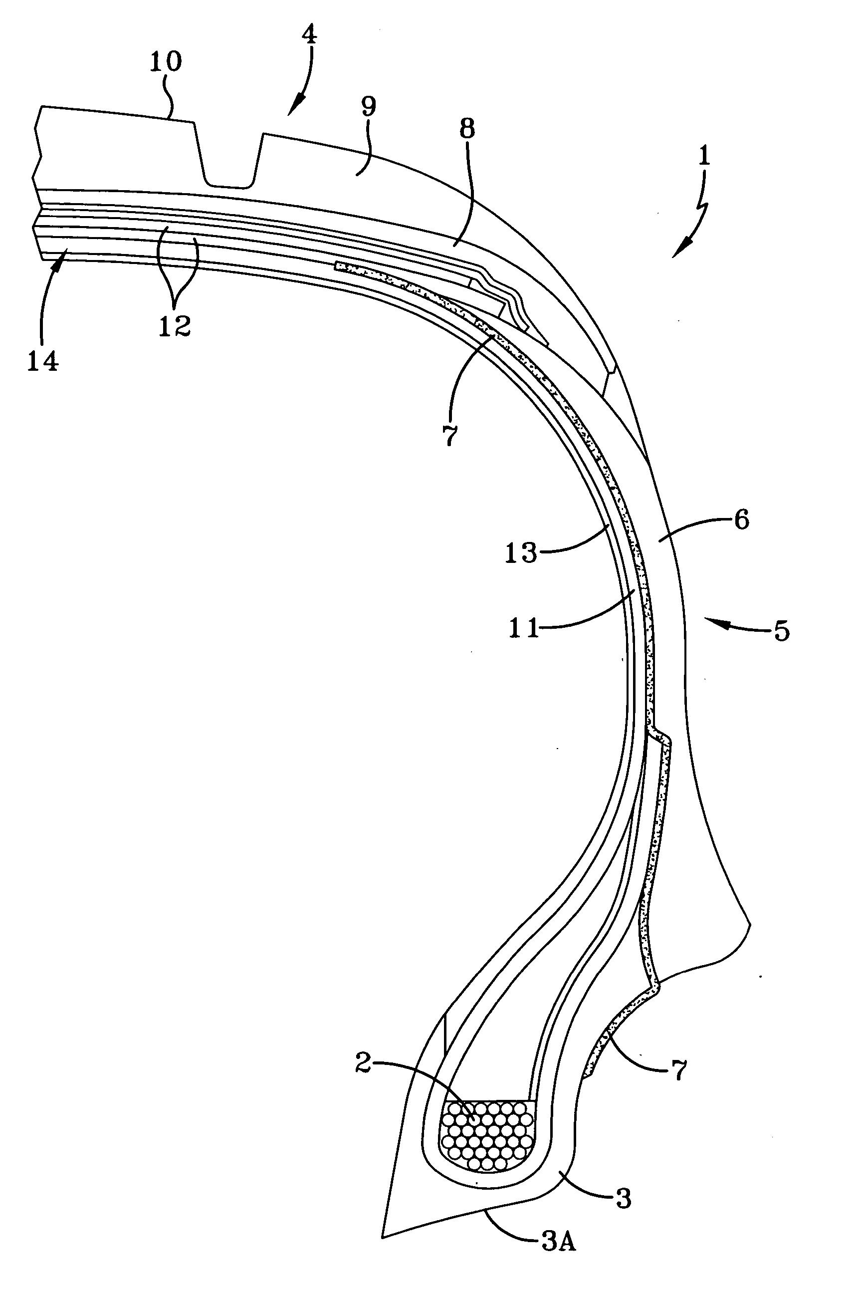 Pneumatic tire with electrically conductive cord extending from its outer wheel-rim mounting surface to its internal tread portion