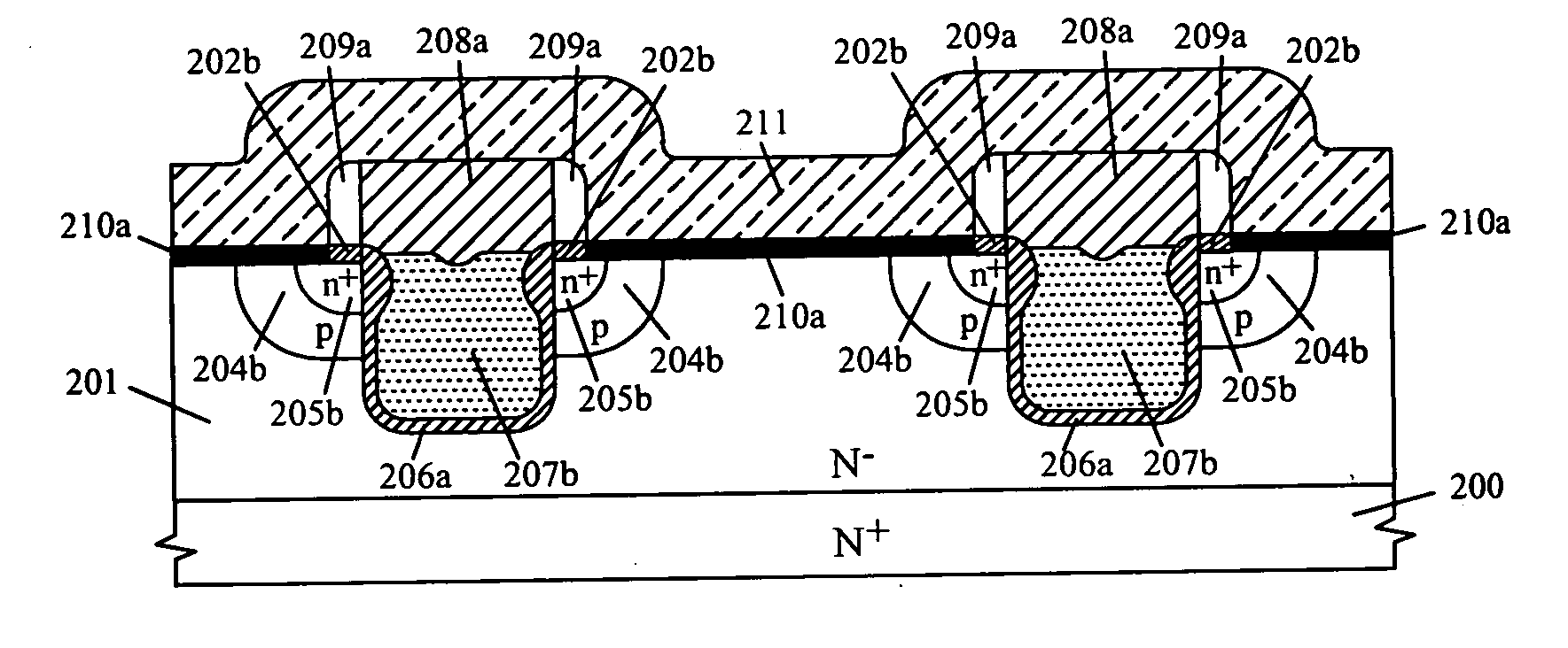 Self-aligned schottky-barrier clamped trench DMOS transistor structure and its manufacturing methods