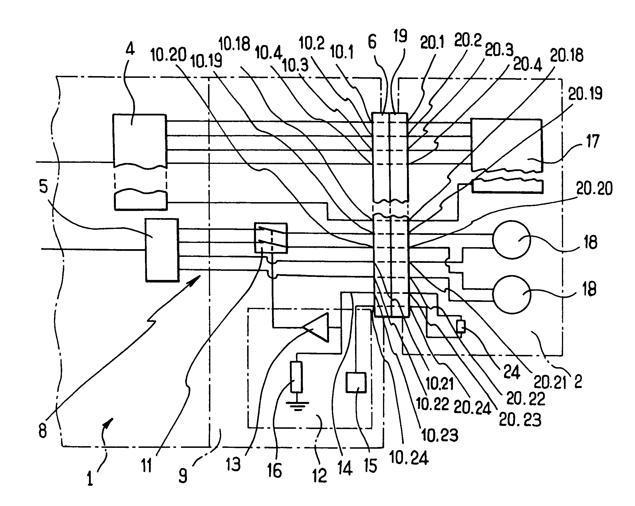 Device for connecting an electronic unit to screens of different types without distinction, and a corresponding screen