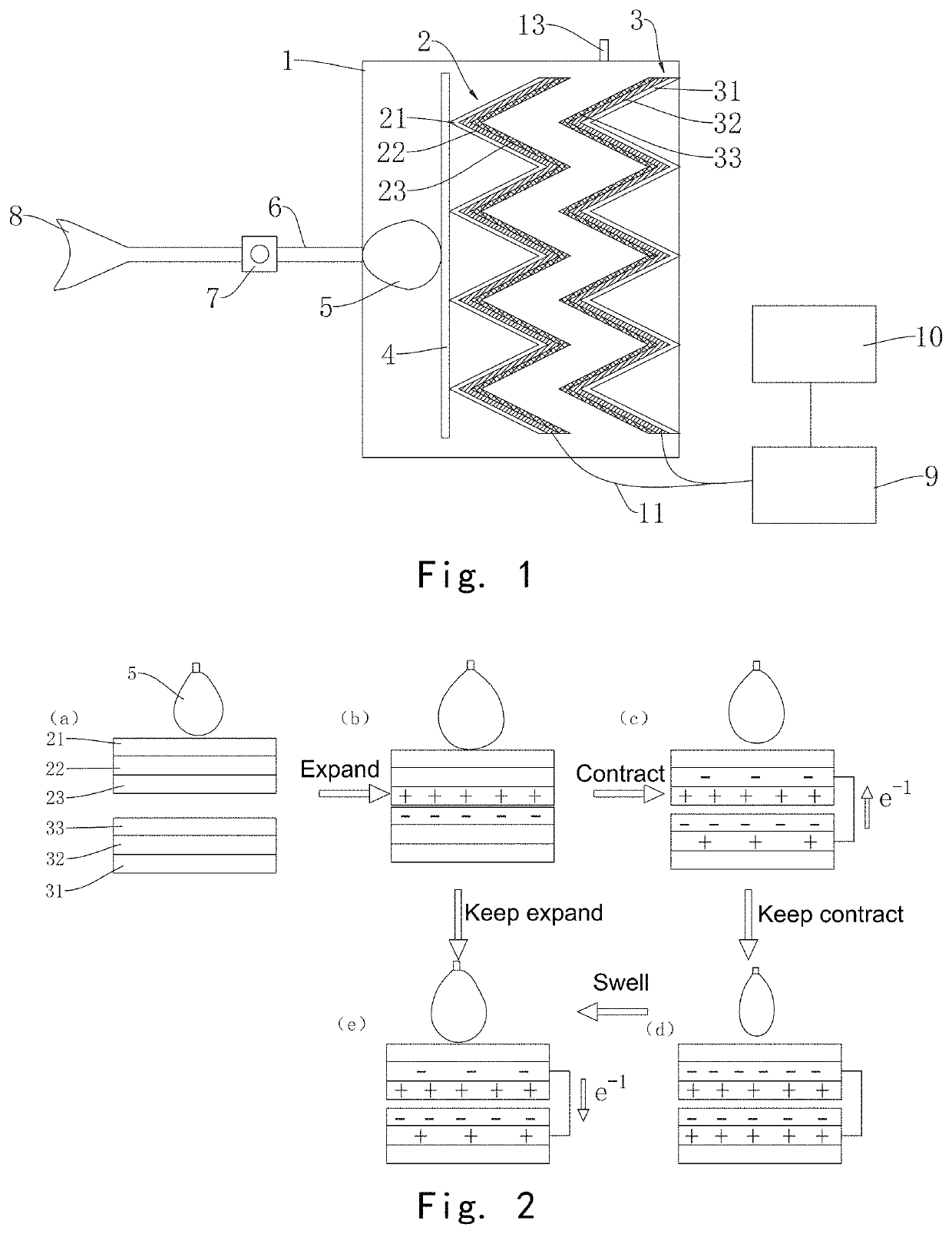 Three-dimensional folding self-driving flexible respiration monitoring sensor and preparing method thereof