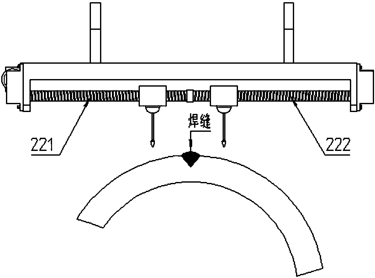 A device and process for removing residual stress of submerged arc tube welds by double-sided flame heating method