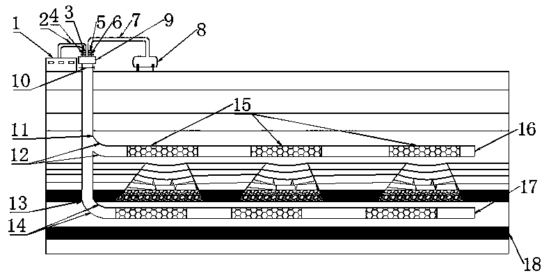 A method for extracting gas and accumulated water from the lower coal seam and the upper multi-goaf area by a double-branch well