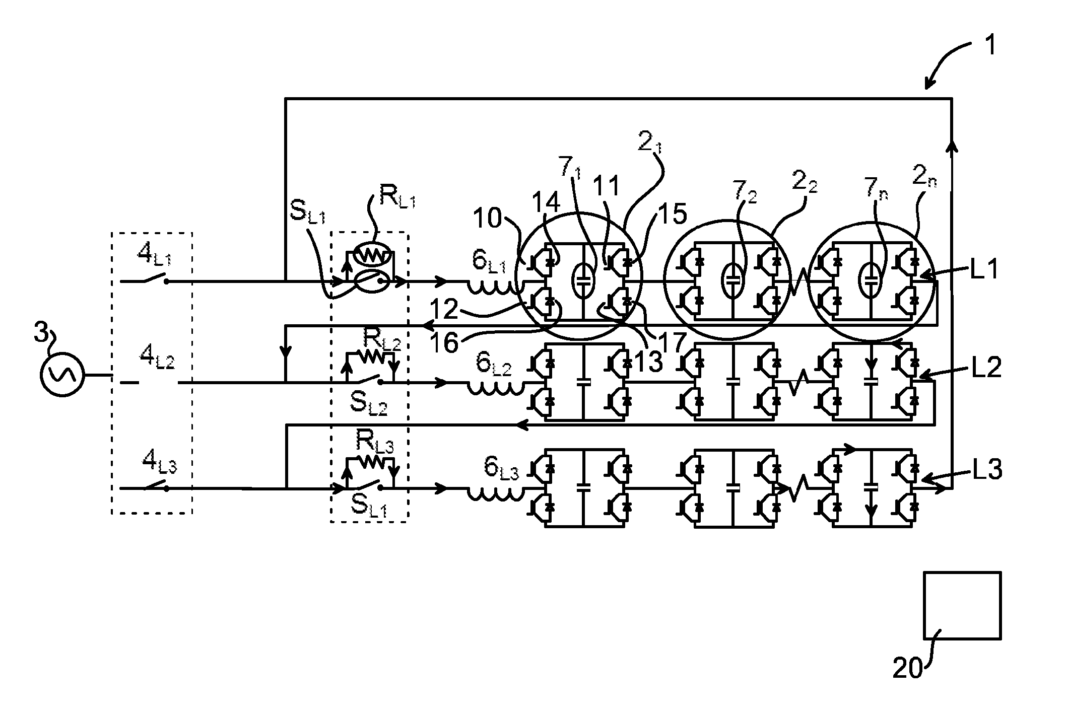 Methods for de-energizing a chain-link converter, controller, computer programs and computer program products