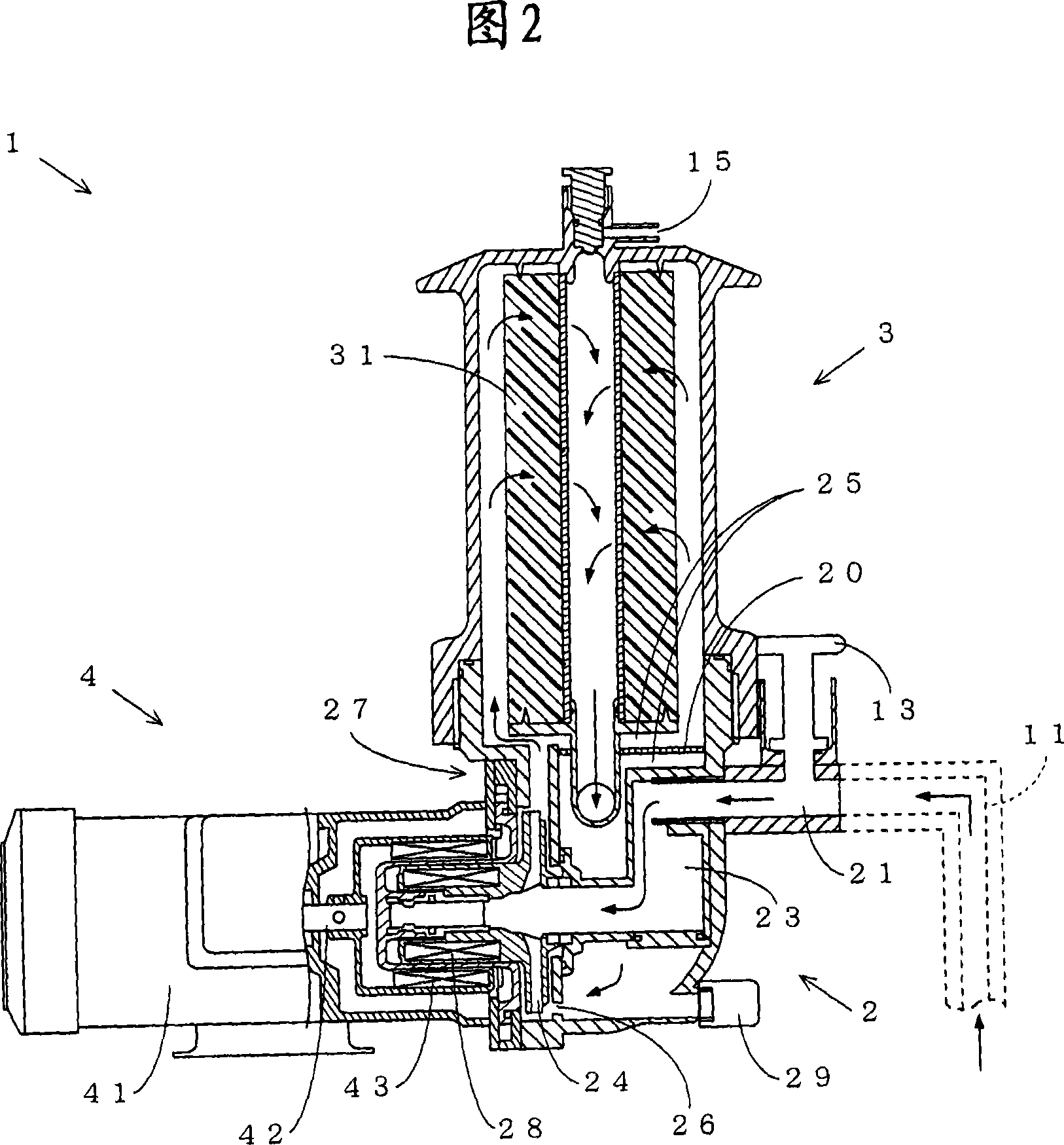 Filtration device combined with self-priming pump