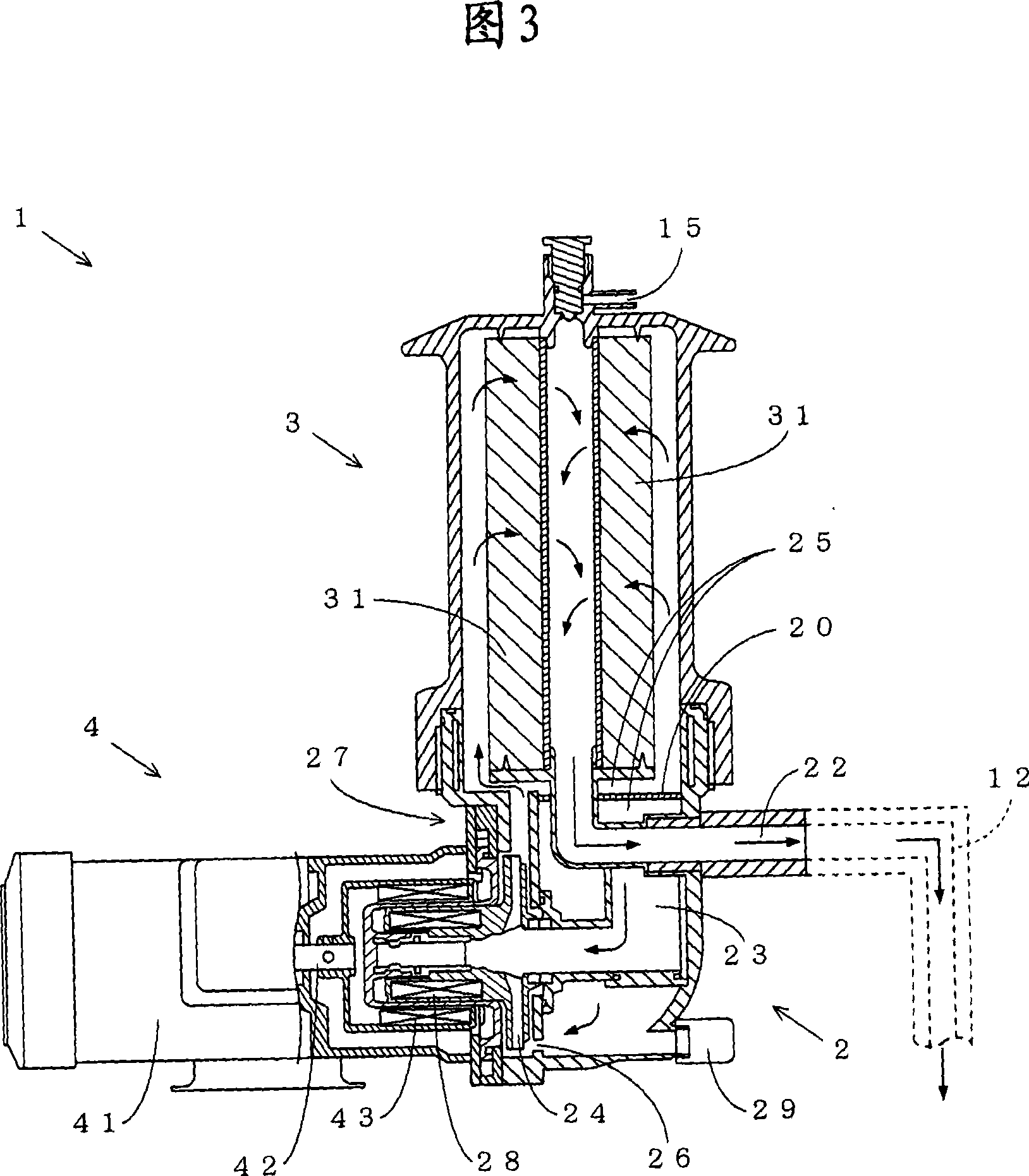 Filtration device combined with self-priming pump