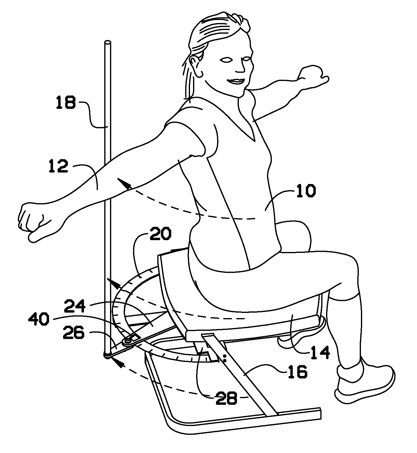 Device for measuring a person's trunk rotation from a seated position