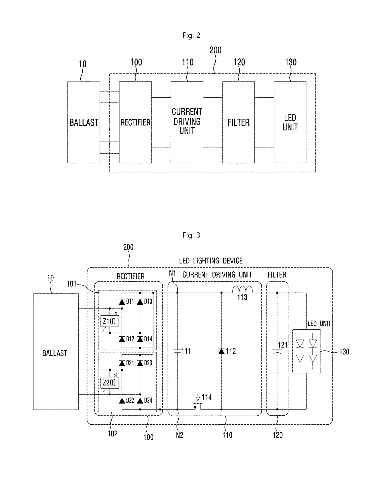 LED lighting device using ballast