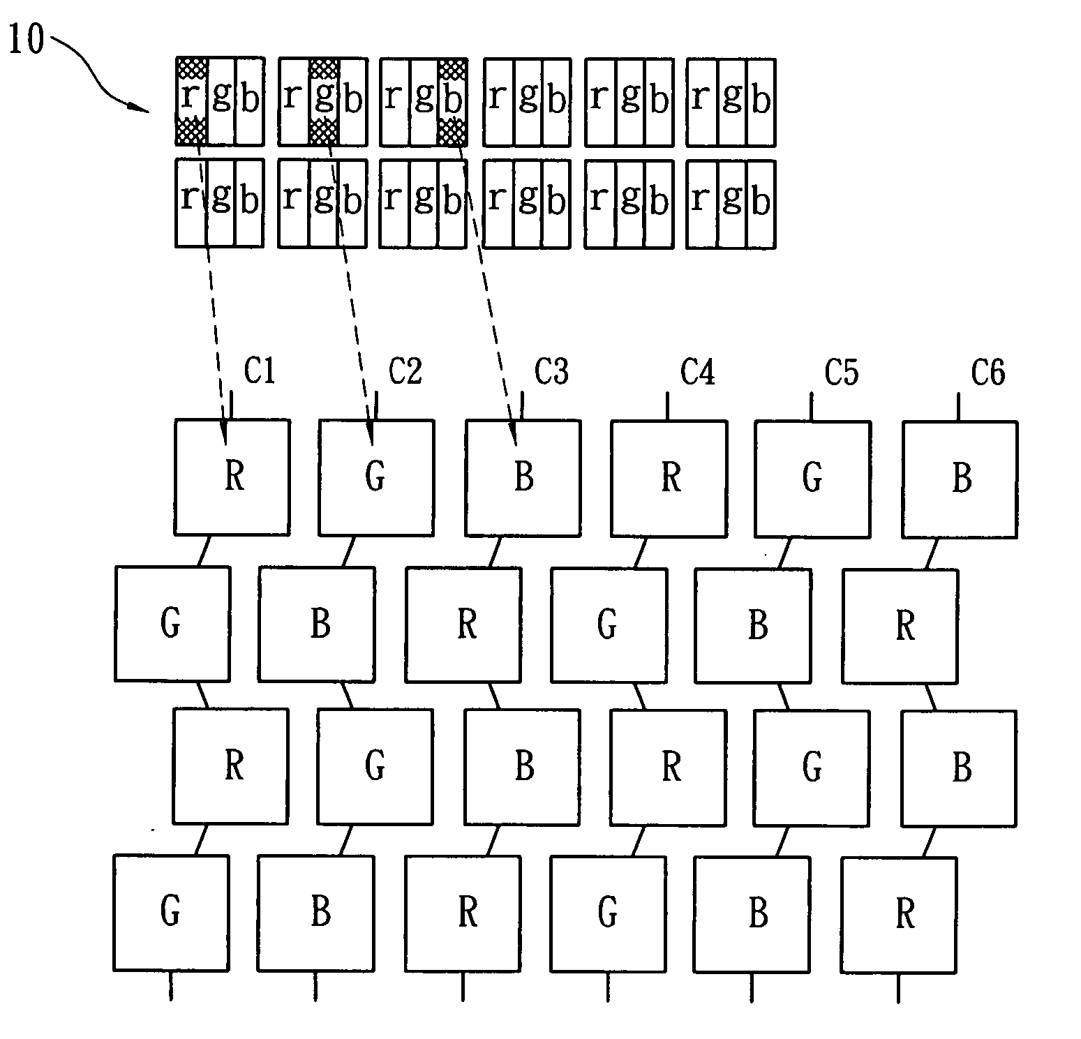 Shared pixels rendering display