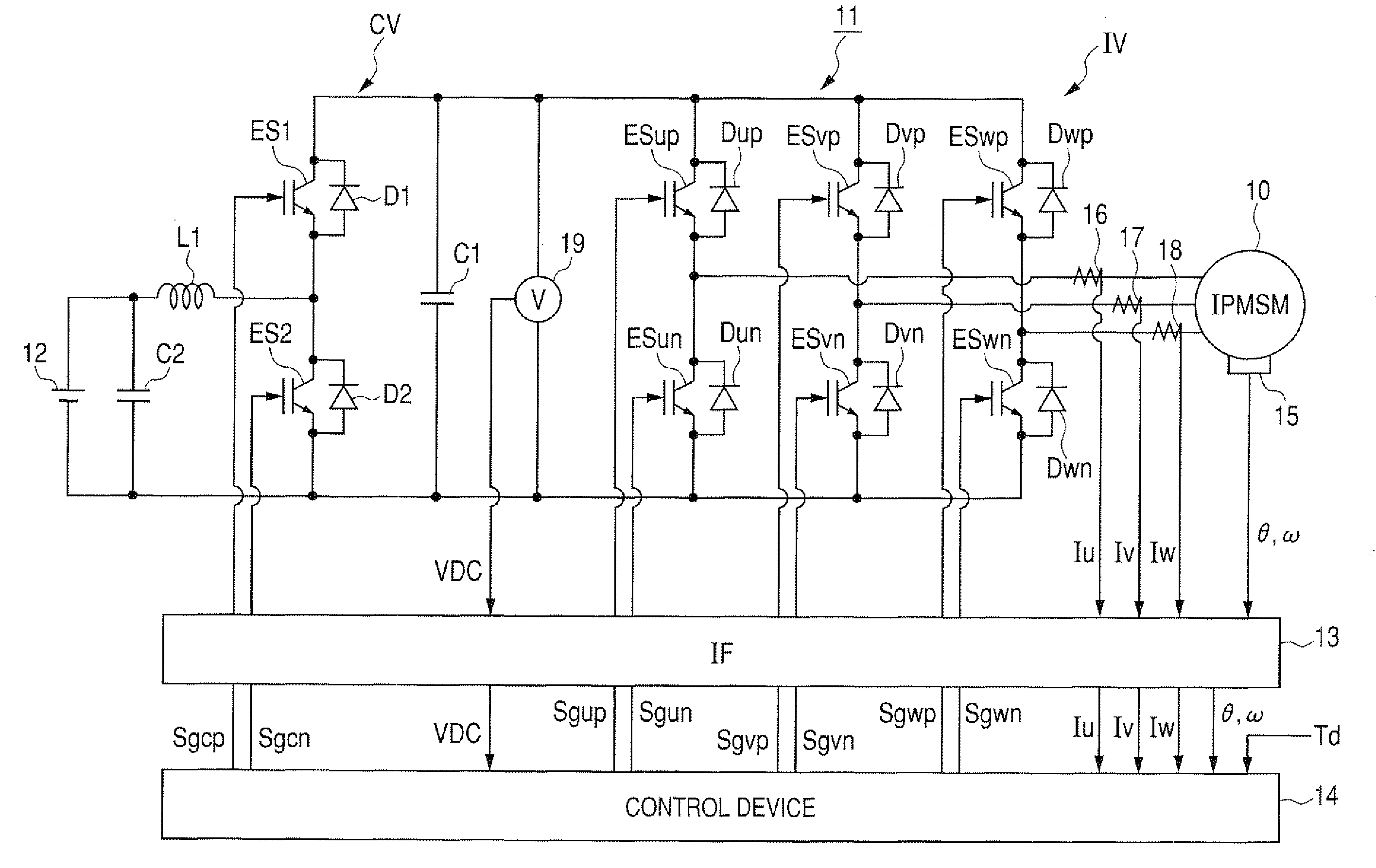 Control device and control system for electric rotating machine