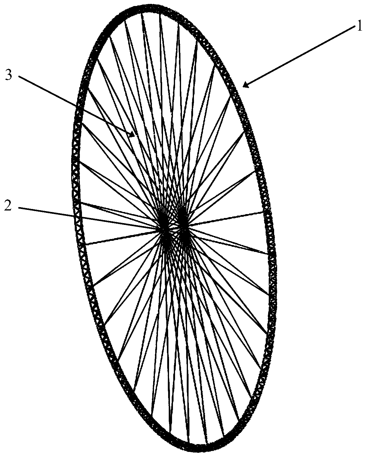 Large single-K node triangular truss stiffening ring and integrated tension application method