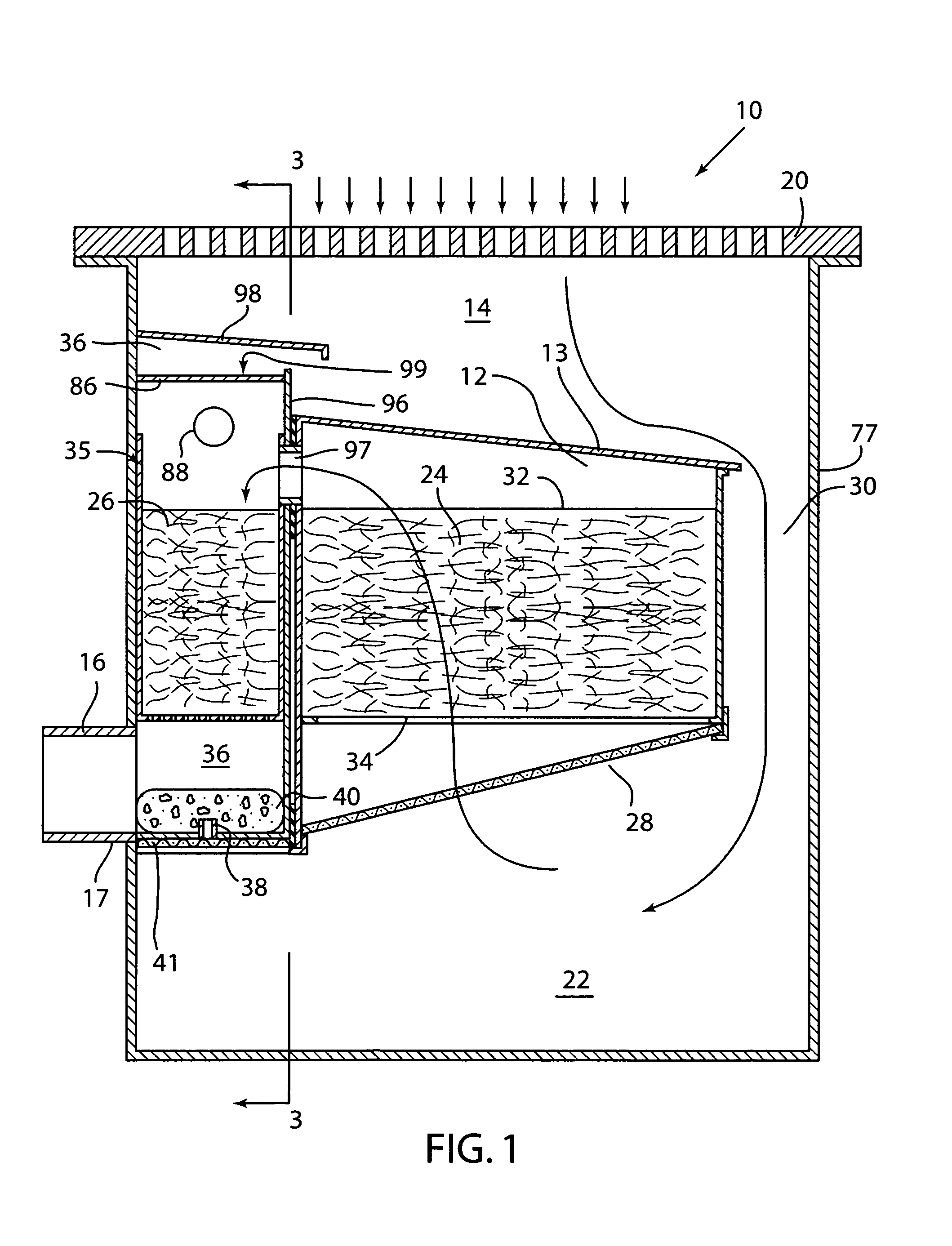 Upflow surface water runoff filtration system