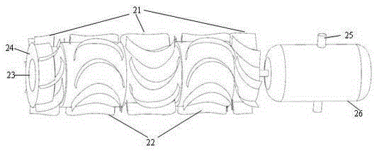 Pressure electricity generating device realizing electricity generation through driving impellers by fluid working medium