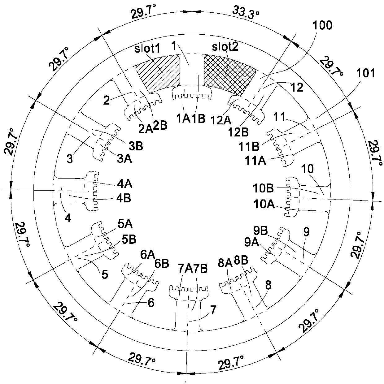 Stepping motor stator and motor with stator