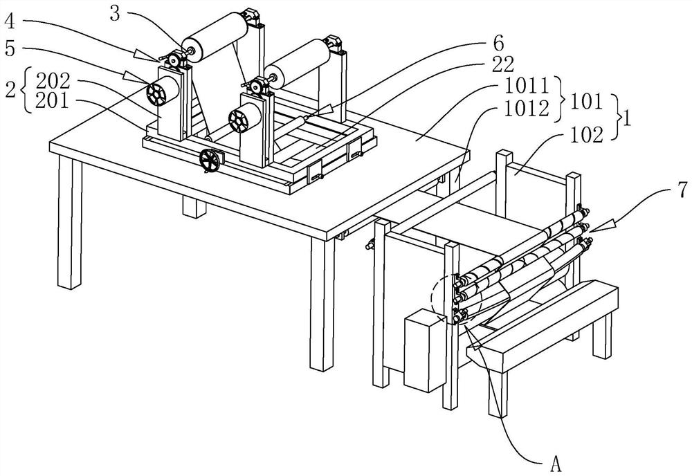 Film laminating device and film laminating process for plastic sheet machine