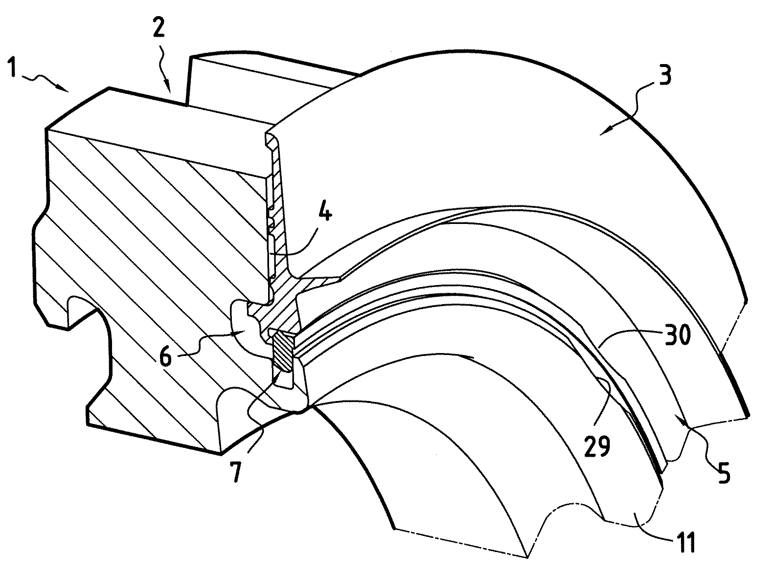 Retaining device for axially retaining a rotor disk flange in a turbomachine