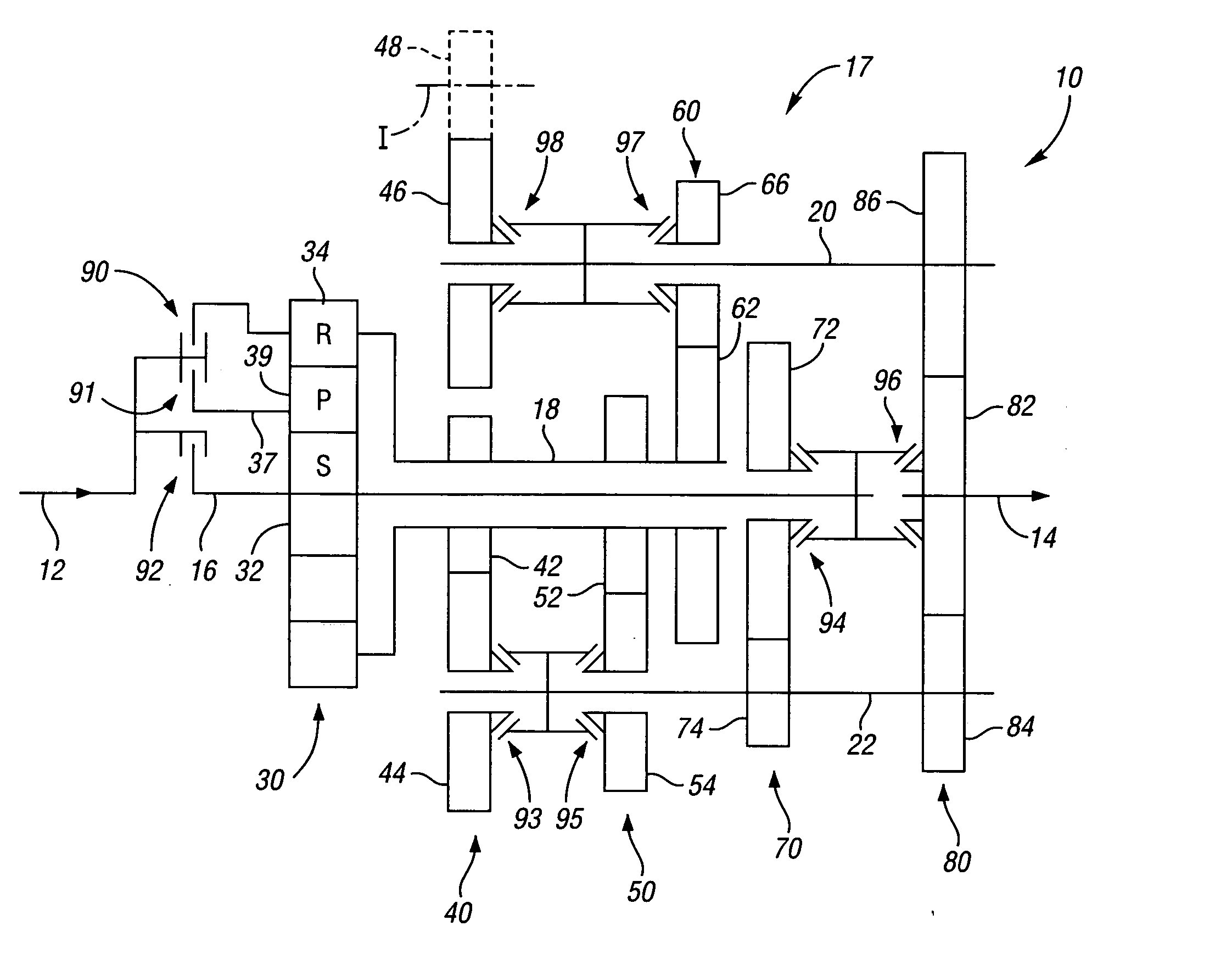 Multi-speed transmission with differential gear set and countershaft gearing