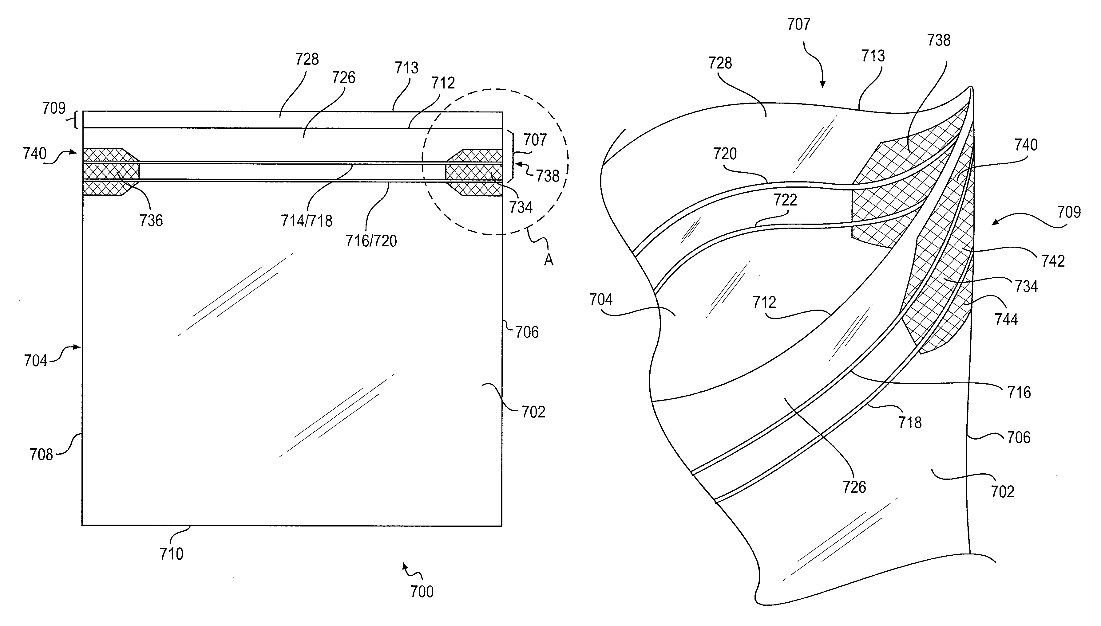 Storage bag with textured area on lips to facilitate closing process