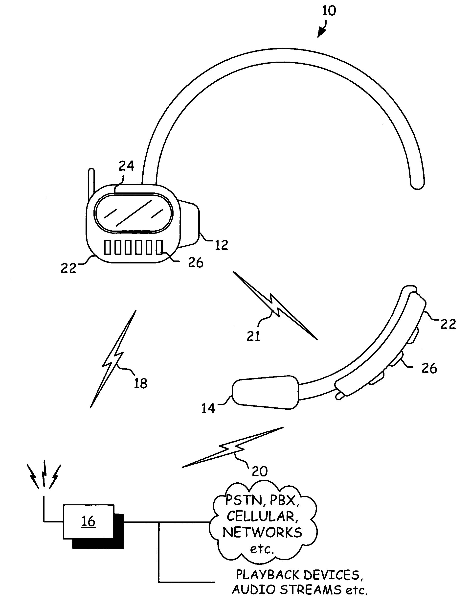 Earpiece/microphone (headset) servicing multiple incoming audio streams