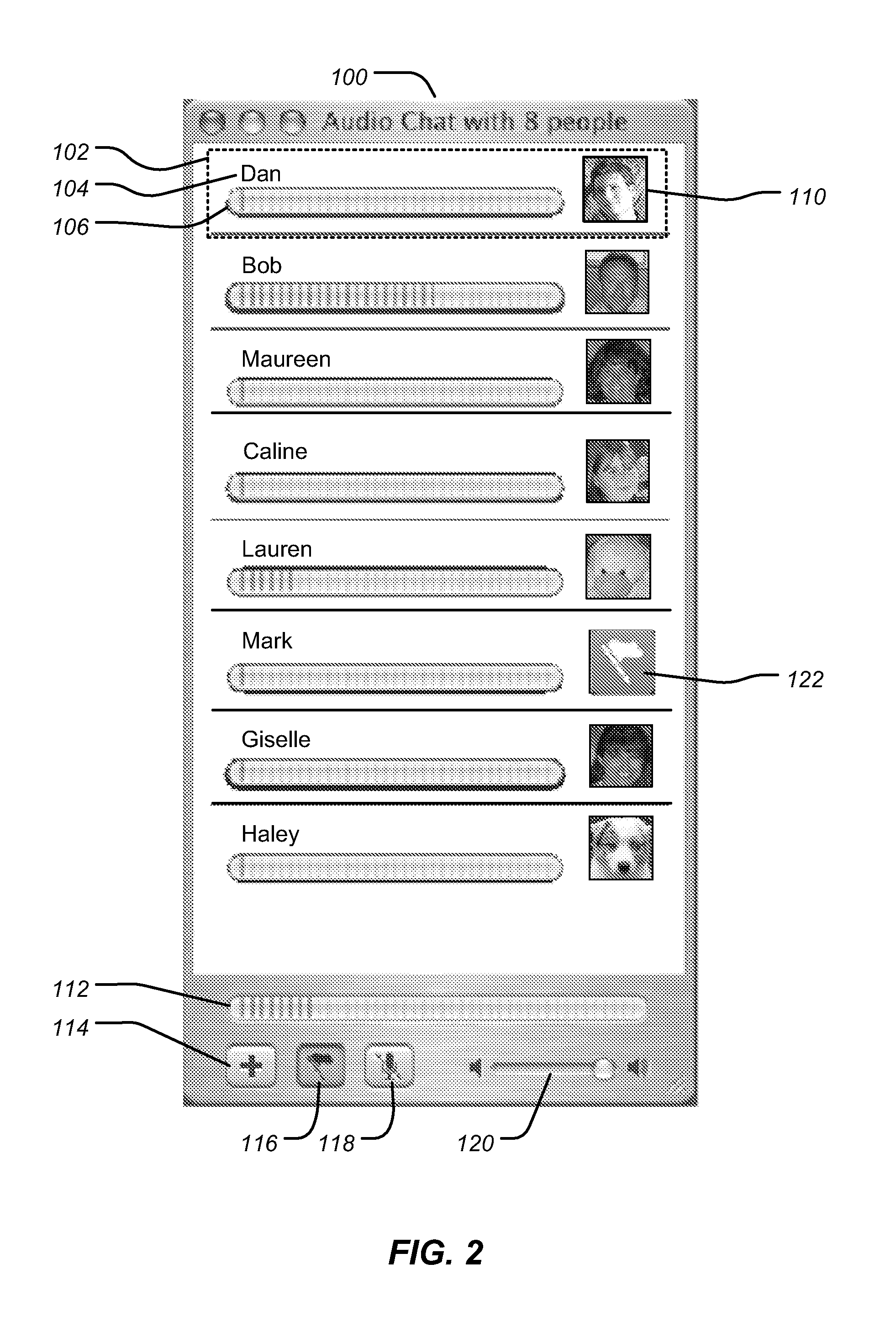 User interface for multiway audio conferencing