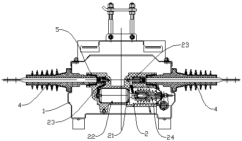 Vacuum switch on metal enclosed column of straight outgoing line sleeve