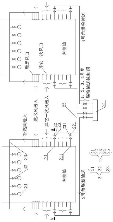 Low-low-nitrogen combustor for large and medium-sized pulverized coal boilers under wide-load operation, and using method