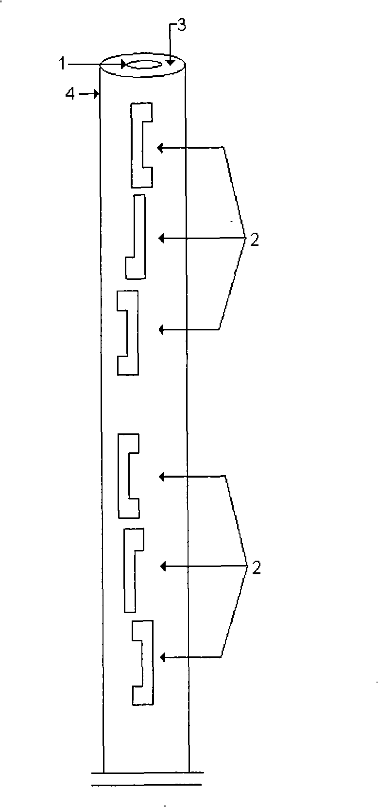 Short pitch alternation mixed trenching radiation type leak coaxial cable