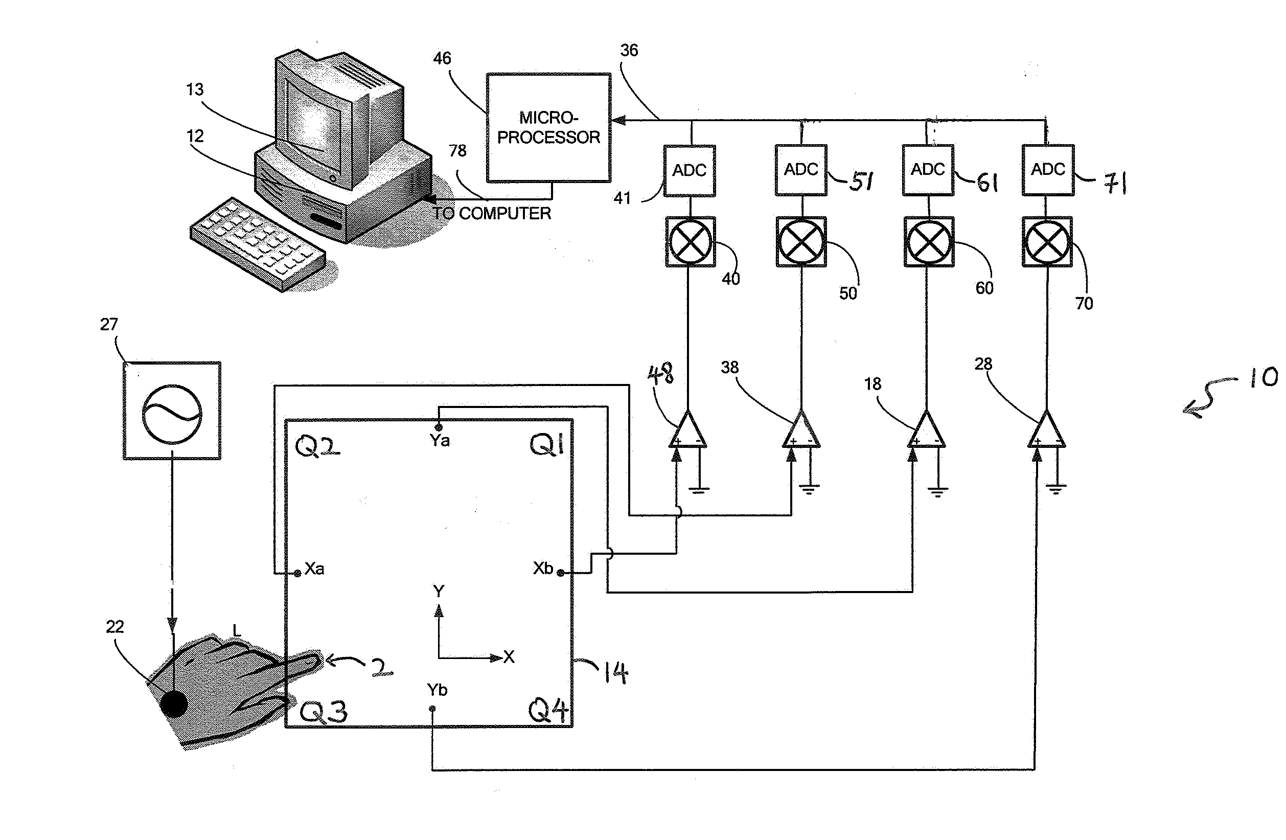 System and method for sensing the position of a pointing object using a conductive sheet