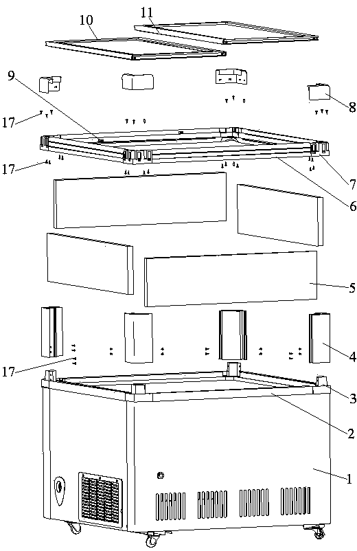 Horizontal type refrigeration display cabinet structure and refrigeration device applying same