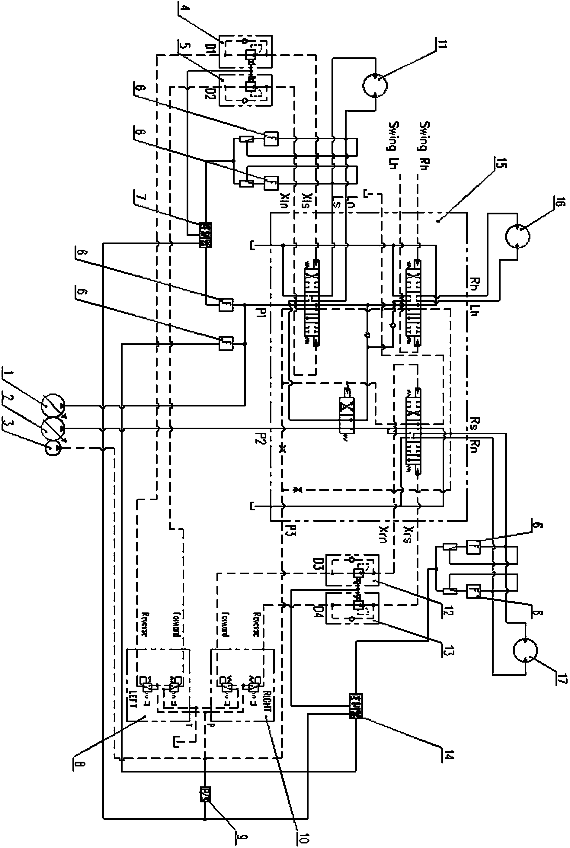 Device for improving linear running performance of excavator during compound action