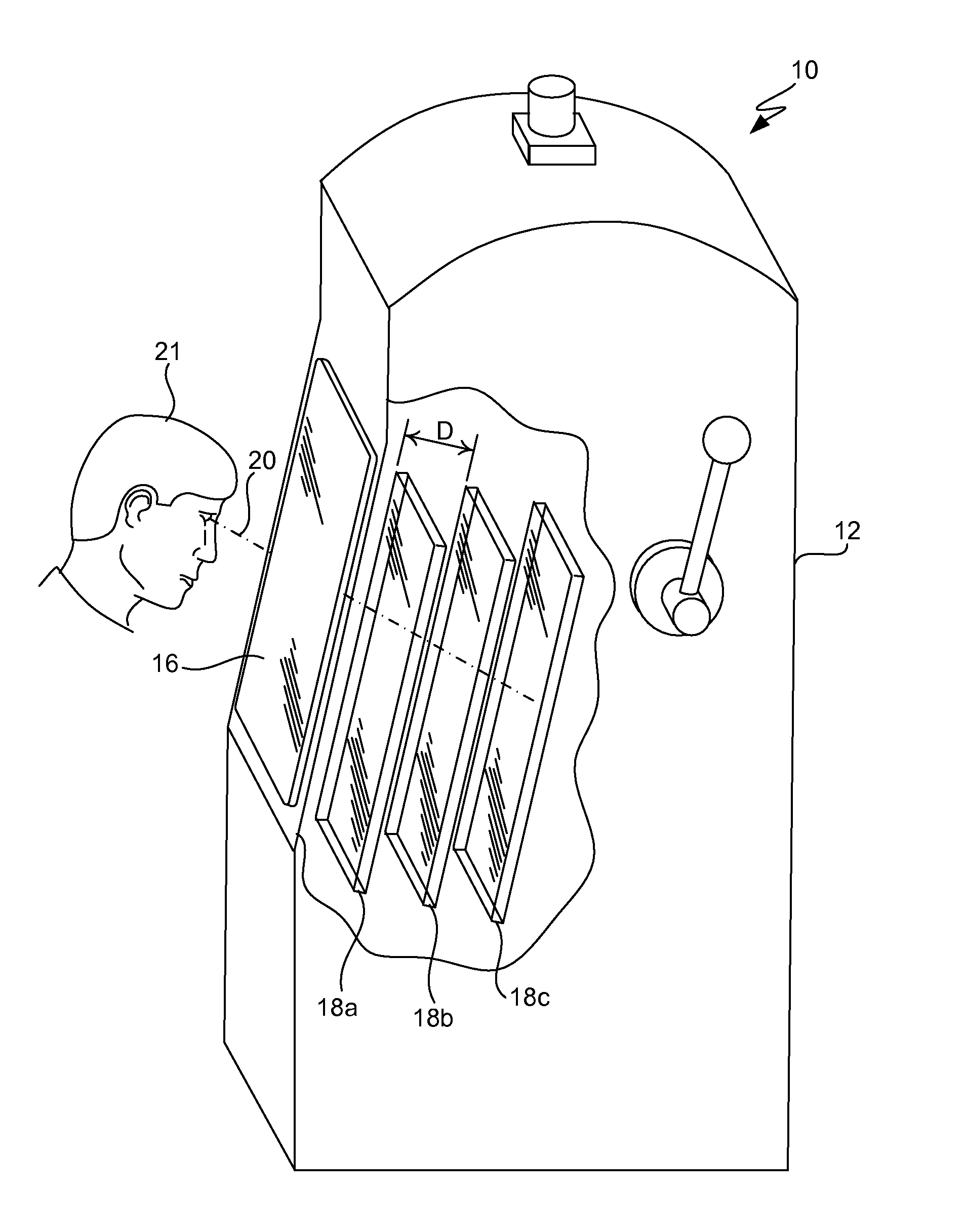 Gaming machine with layered displays