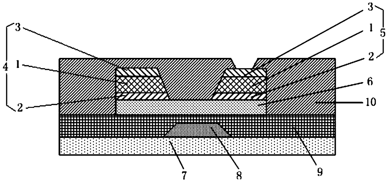 An electrode, a thin film transistor, an array substrate and a display device