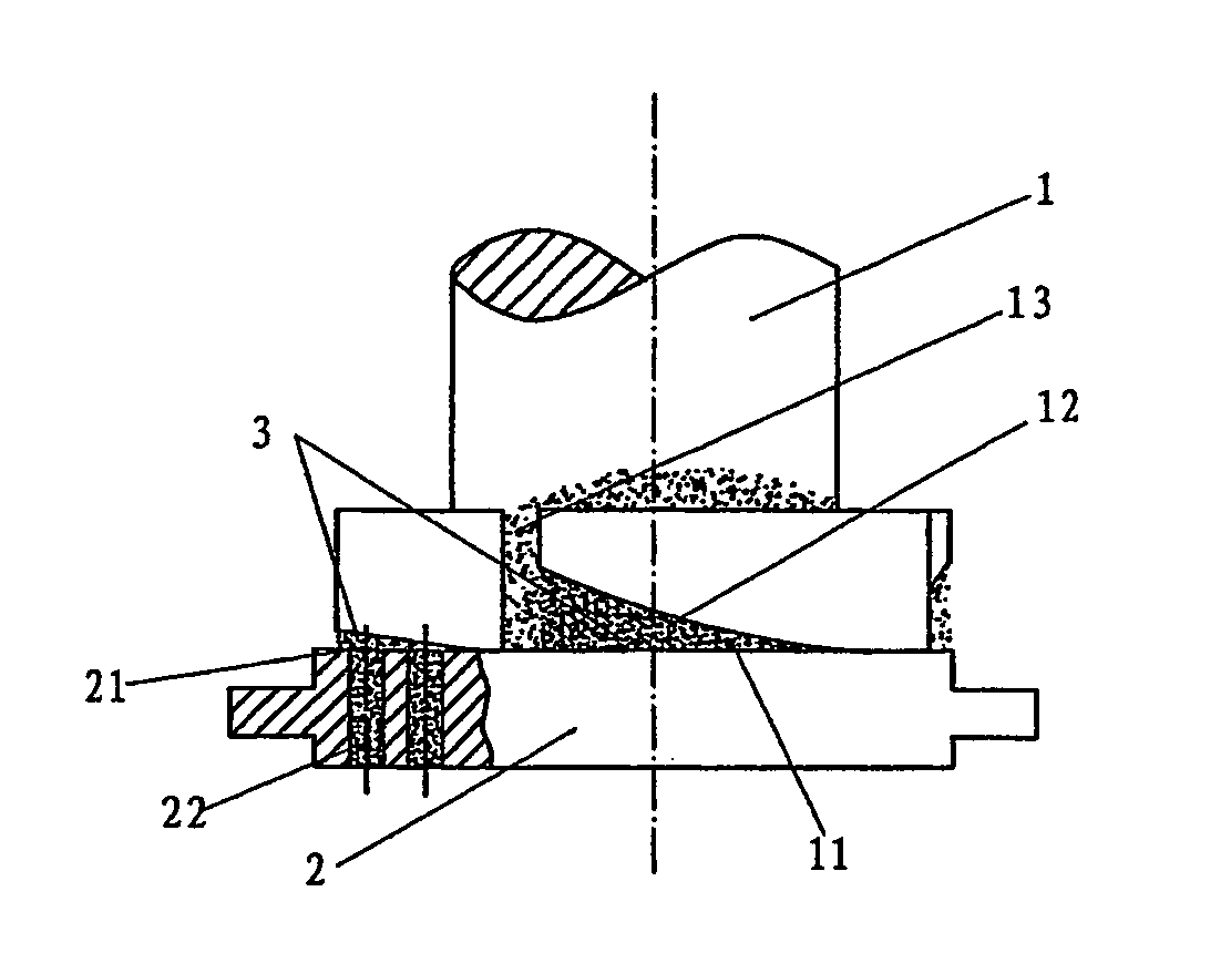 Process and a device for shaping the loosen material of raw vegetable matter