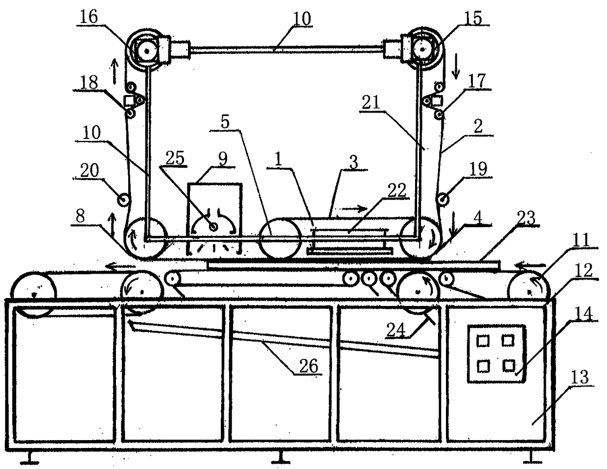 Conveying belt type surface pressure film-covering and coating process and device